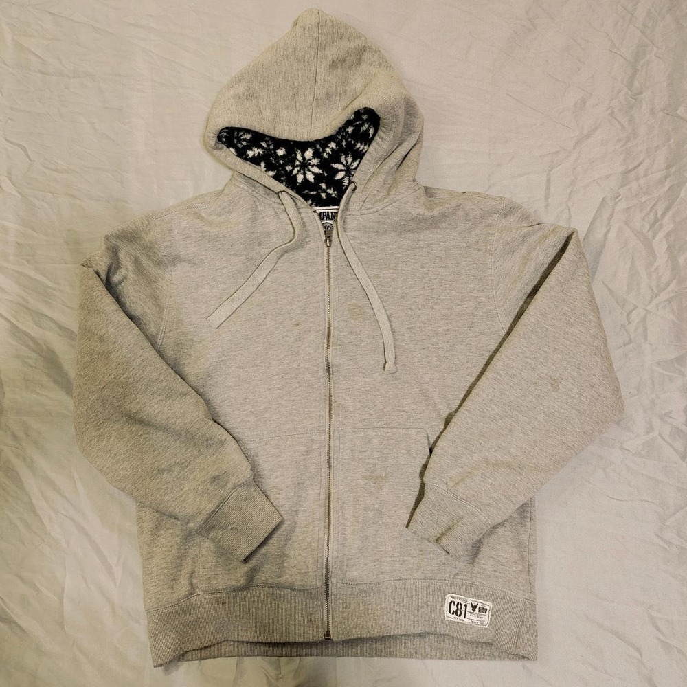 Company 81 Mens Heather Gray Full Zip Snowflake Lined Hoodie Medium